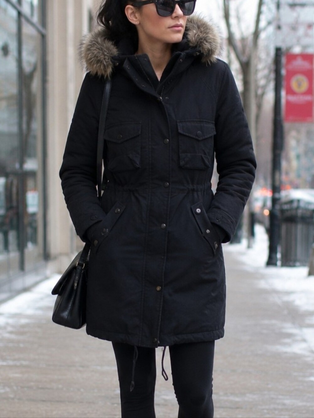 Aritzia Community Women's Black Fur Trim Down Parka XXS Winter Coat Hooded